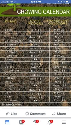 the growing calendar is displayed on an iphone screen, and it's time to plant