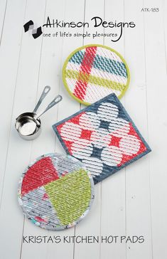 three pieces of fabric with spoons on them