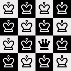 black and white icons with hearts in the shape of crowns on squares, all grouped together