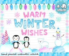 Create a colorful and welcoming winter classroom decor display with my hand painted watercolor winter bulletin board kit! Simply print and cut to decorate for December and January! This set includes a variety of cute and colorful pastel winter images including penguins, a polar bear, a snowman, and festive lights and snowflakes. December and January Bulletin Board, preschool door decor, home school decor, winter teacher door decorations