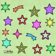 colorful stars are arranged on a green background