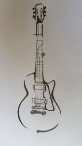 a drawing of an electric guitar with strings and frets on it's neck