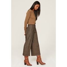 Brown tweed (53% Wool, 47% Cotton). Trousers. Front zipper fly with button closure. 25" inseam. 13.5" rise. Imported. Brown Tweed, Rent The Runway, Closet Designs, Front Zipper, Wide Leg Trousers, Wide Leg, Ralph Lauren, Zipper, Trousers