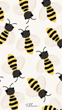 a bunch of bees that are on a white background with black and yellow stripes in the middle