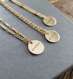 perfect 1/2'' round disc laser engraved with your name to match with your favorite chain. great selection of 18k gold filled chains to choose from.  perfect size for layering.  all findings are 14k gold filled and 18k gold filled Lobster clasp closure Name Engraved Necklace, Laser Engraved Necklace, Personalized 14k Gold Filled Necklaces As Gifts, Personalized Minimalist 14k Gold-filled Necklace, Minimalist Personalized 14k Gold Filled Necklace, Personalized Minimalist 14k Gold Filled Necklace, Personalized Minimalist Gold Necklace, Minimalist Personalized 14k Gold Filled Charm Necklaces, Personalized Minimalist 14k Gold-filled Charm Necklace