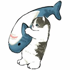 a drawing of a cat hugging a shark