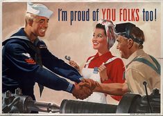 an image of two men shaking hands with another man in uniform and the caption reads, i'm proud of you folks too