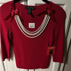 Red Blouse Size Medium Elegant Red Party Tops, Elegant Christmas Party Necklaces, Elegant Red Top For Evening, Elegant Red Tops For Evening, Elegant Red Evening Top, Elegant Christmas Party Tops, Elegant Festive Christmas Tops, Elegant Christmas Festive Tops, Elegant Holiday Festive Necklaces