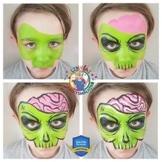 Face Paint Zombie, Zombie Face Makeup, Zombie Face Paint, Halloween Face Paint Designs, Easy Halloween Face Painting, Maquillage Halloween Simple, Halloween Face Paint