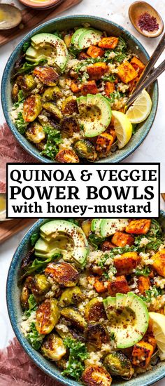 quinoa and veggie power bowls with honey - dijond dressing