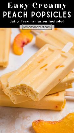 easy creamy peach popsicles made with only 3 ingredients and no ice cream or butter