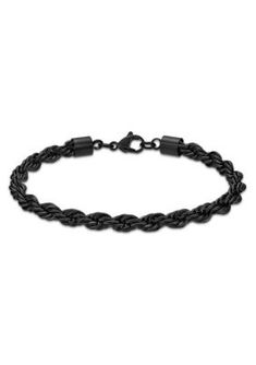 Upgrade your style with this sleek and edgy Stainless Steel 6MM Rope Chain Bracelet. Designed for the modern millennial man, this bracelet features black ion plating for an extra touch of sophistication. The sturdy lobster claw clasp ensures a secure fit, perfect for daily wear. Made from durable stainless steel, this bracelet adds a touch of rugged elegance to any outfit. Elevate your look and channel your inner confidence with this must-have accessory. Don't wait, complete your wardrobe today! Black Metal Chain Bracelet With Stainless Steel Clasp, Casual Black Stainless Steel Braided Bracelet, Durable Black Stainless Steel Chain Bracelet, Black Chain Link Bracelet With Stainless Steel Clasp, Luxury Black Stainless Steel Chain Bracelet, Rope Chain, Mens Jewelry Bracelet, Chain Bracelet, Daily Wear