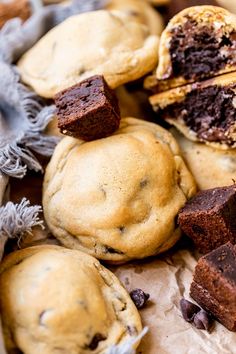 chocolate chip cookies and brownies in a basket