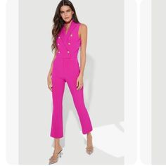 Generation Love Rowenna Tuxedo Jumpsuit Hot Pink Sz 4 Rowenna Tuxedo Jumpsuit Takes You Anywhere Elegant High Waist Pink Jumpsuits And Rompers, Elegant Pink High-waist Jumpsuits And Rompers, Chic Fitted V-neck Pantsuit, Fitted Suit For Night Out In Spring, Glamorous Fitted Suits For Workwear, Glamorous Fitted Suits For Work, Spring Fitted V-neck Suits, Spring V-neck Fitted Suits, Chic Fitted Pink Jumpsuits And Rompers