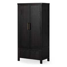 an armoire with two drawers and one door on the bottom, in dark wood