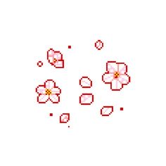 an image of pixelated flowers on a white background in the style of 8 bit video game art