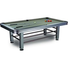 a pool table with two cues and balls on the top, in front of a white background