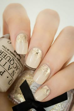 Glitter Gradient Nails, Golden Nails, Gold Nail Art, Nail Art Glitter, Looks Pinterest