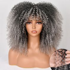 49189007032480|49189007655072 Black Women Cosplay, Bangs For Black Women, Curly Wig With Bangs, Blonde Wigs, Hair Afro, Women Cosplay, Wig With Bangs, Curly Wig, Heat Damage