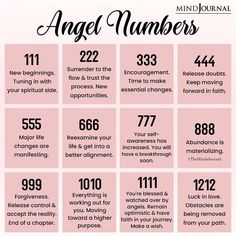 a pink and black poster with the words angel numbers in different font styles on it