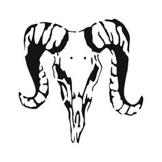 an animal's head with large horns on it