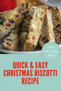 quick and easy christmas biscotti recipe on a white plate with text overlay