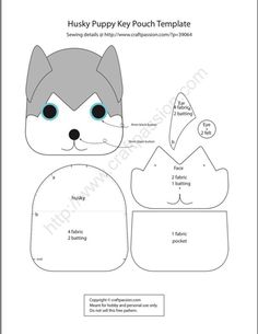 husky puppy key pouch template with instructions to cut it out and put in the box