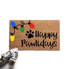 Happy Pawlidays Christmas Lights Doormat, Holiday Lights Welcome Mat for Pet People, Outdoor Christmas Decor, Holiday Door Mat Door Matts, Happy Pawlidays, Door Mat Diy, Outdoor Christmas Decor, Pet People, Patio Inspiration, Christmas Doormat, Holiday Door, Custom Mats