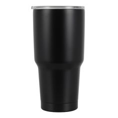 a black tumbler cup on a white background