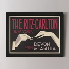 the ritz - carlton new york concert poster is shown in black and white with pink lettering