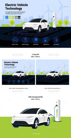 an electric car is charging at the charge station - transportation web elements, technology graphics