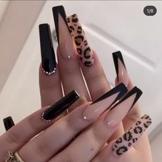 Acrylic Animal Print Nails Full Cover Nail Tips, Long Press On Nails, Leopard Print Nails, Nagel Tips, Manicure Tips, Leopard Nails, Fake Nails With Glue, Animal Print Nails