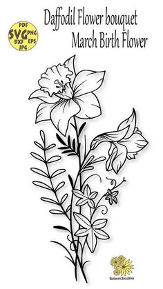 a drawing of flowers with the words daffodil flower bouquet march birth flower