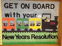 a bulletin board with a train on it