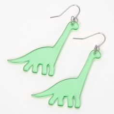 Green Brachiosaurus Dinosaur Drop Earrings, Silly Earrings, Shrinky Dink Earrings, Claires Earrings, Claire's Accessories, Cute Origami, Weird Jewelry, Dinosaur Earrings, Quirky Earrings, Origami Animals