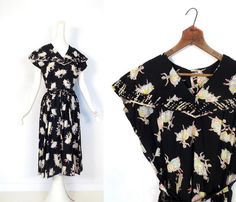 1940s Swirl Dress / Ballerina Print / 40s by SmallEarthVintage 1940s Floral Tea Dress, Ballerina Print, 1940s Embroidered Dress, 1950s A-line Dresses With Floral Print, Vintage 1950s Sleeveless Floral Print Dress, Retro Vintage Floral Print V-neck Dress, 40s Dress