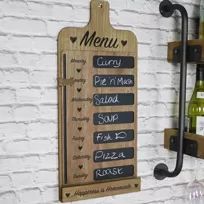 a wooden menu board hanging on the wall