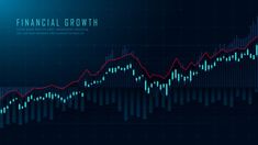 financial growth graph with red line and blue background