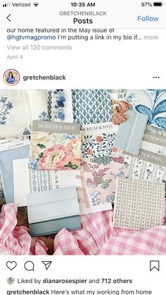 an instagram page with pink and white items on it