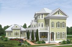 this is an artist's rendering of a two story house with porches and balconies