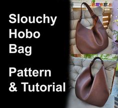 the shoulder hobo bag pattern is shown in three different pictures, including one brown leather purse