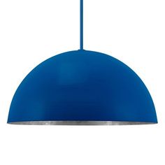 a blue light hanging from a ceiling fixture