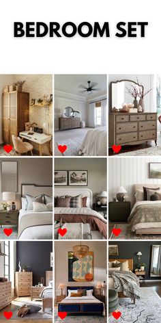 a collage of photos showing different types of furniture and bedding in various rooms