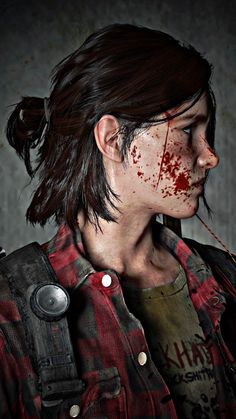 a woman with blood all over her face