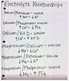 a white piece of paper with writing on it that says electrolyte relationshipss