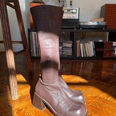 These Boots Are So Soft And Form Fitting In A Really Beautiful Way. They Are In Good Used Condition. See Photo For Inner Heel Scuff. Otherwise In Pristine Condition. Vintage Brown Heeled Boots, Medium Width, Brown Knee-high Boots With Reinforced Heel, Brown Medium Width Knee-high Boots, Brown Snip Toe Knee-high Boots With Reinforced Heel, Brown Knee-high Heeled Boots With Buckle Closure, Shoes Heels Boots, Brown Boots, Shoes Women Heels, Heeled Boots