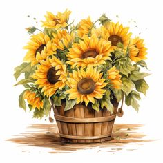 a painting of sunflowers in a basket