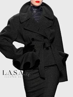 Lasaky - Urban Regular Fit Lapel Collar Jacket - Plus Size Edition Urban Sweater, France Style, Fashion Black And White, Long Overcoat, Dramatic Style, Types Of Coats, Long Sleeve Jacket, Looks Black, Collar Jacket