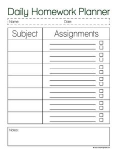 the daily homework planner is shown in this printable worksheet, which includes tasks and