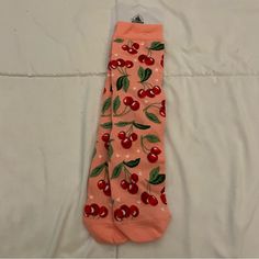 Disney Cherries With Hidden Mickey Socks Disney Parks New Size 5-10 Casual Mid-calf Socks For Stocking Stuffer, Cute Red Cotton Socks, Red Cotton Socks For Spring, Casual Pink Knee-high Socks, Playful Red Cotton Socks, Pink Cotton Socks For Stocking Stuffers, Cute Red Socks, Disney Socks, Hidden Mickey